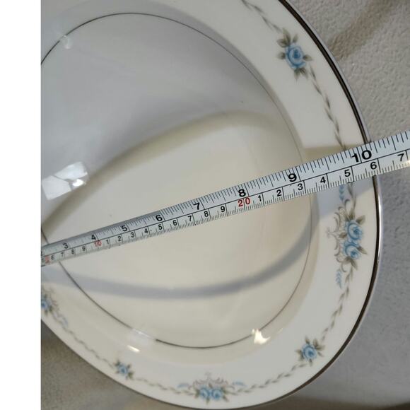 Vintage STYLE HOUSE Fine China CORSAGE 11" Oval Serving Bowl Blue Flowers Silver - Picture 6 of 7